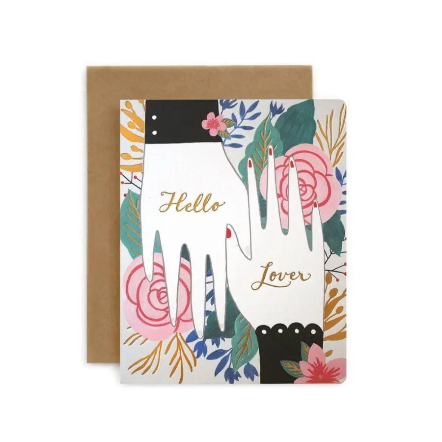 carte de voeux amoureux avec deux mains et un message hello You