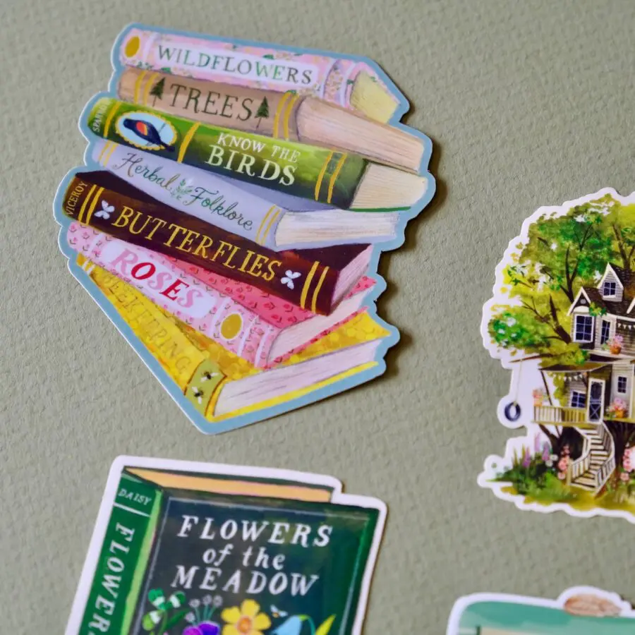 Sticker Pile de Livres Fleuris – Image 3
