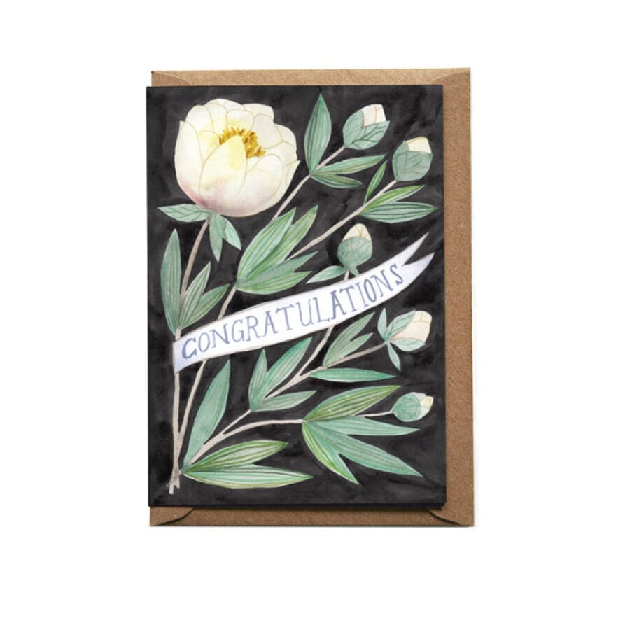 Carte de Vœux Félicitations Pivoine Blanche