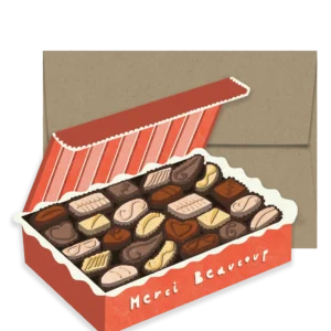 Carte de voeux en forme de boite de chocolats merci beaucoup