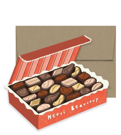 Carte de voeux en forme de boite de chocolats merci beaucoup