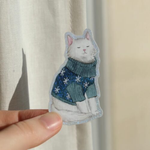 Sticker Holographique Chat au Pull de Noël – Image 2