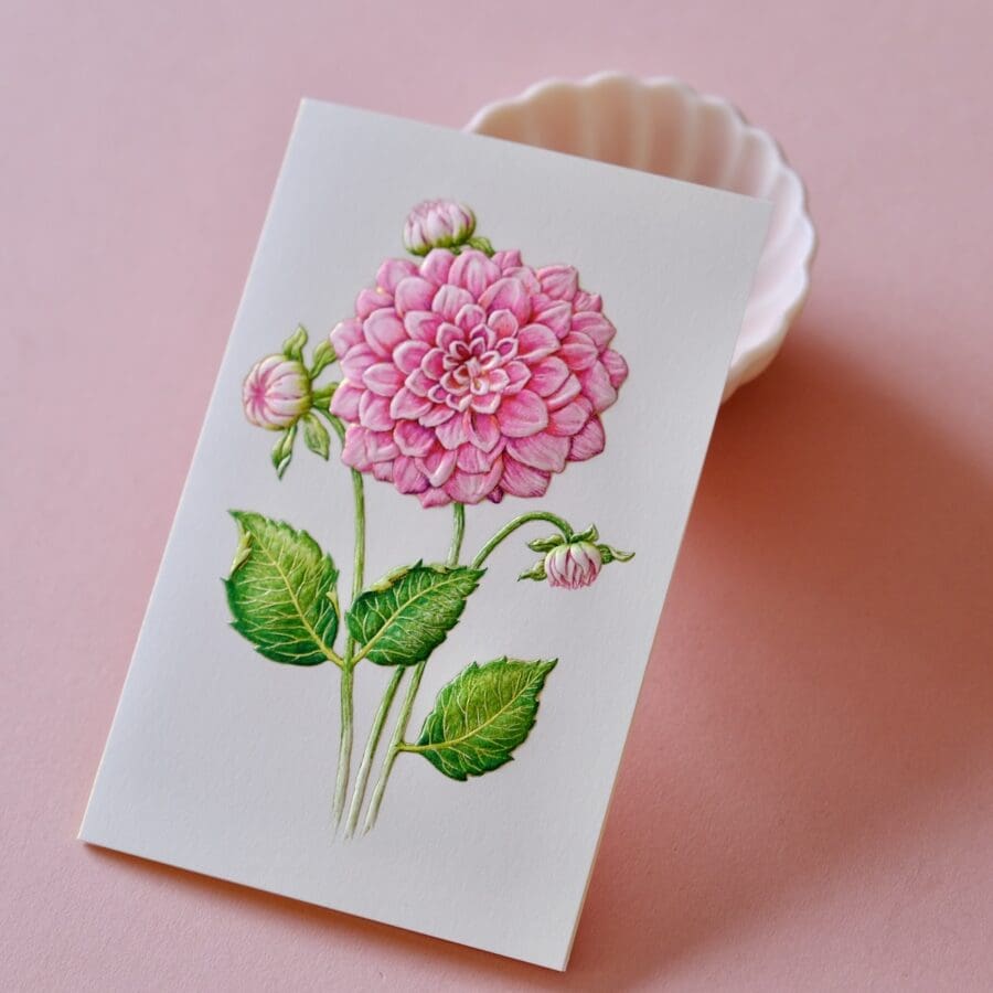 Carte Voeux Relief Dahlia Rose