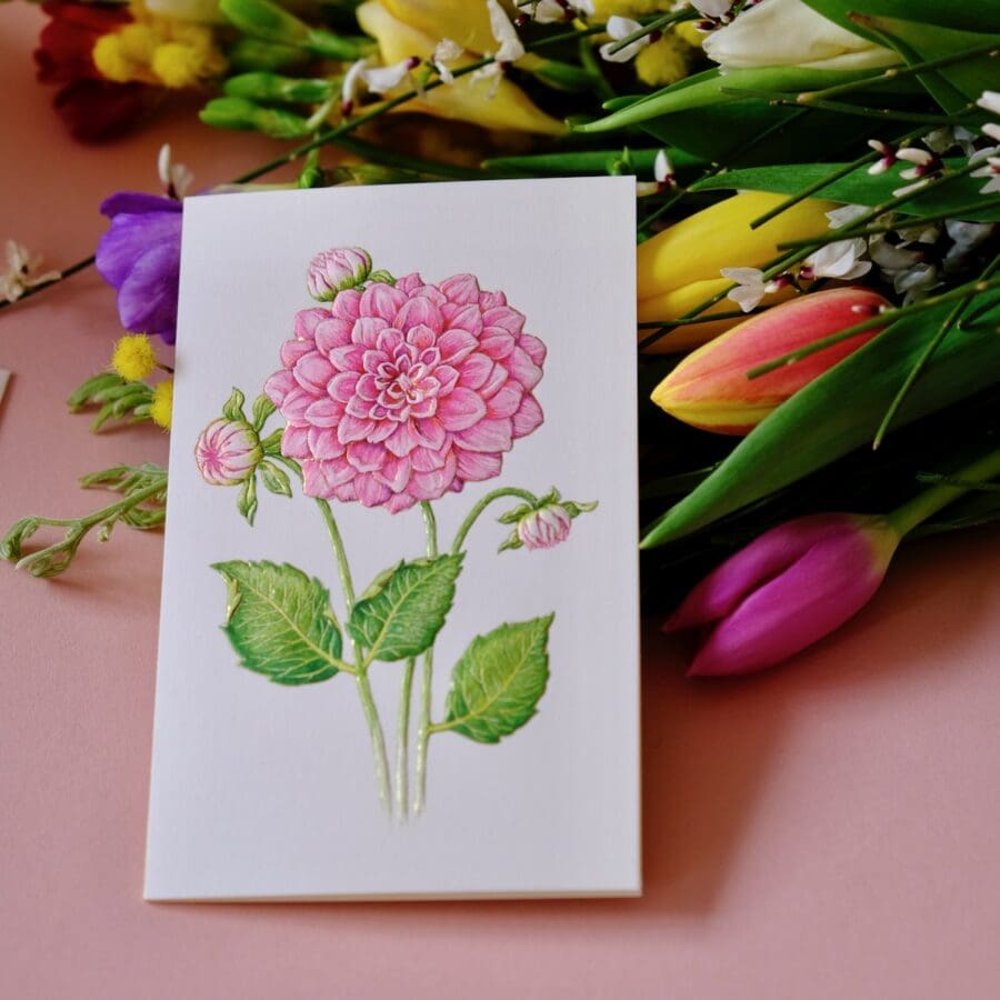 Carte Voeux Relief Dahlia Rose – Image 2