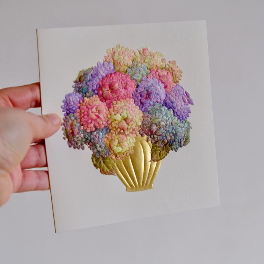 Carte Voeux Relief Bouquet d'Hortensias