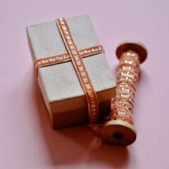 Ruban Velours Rose & Lurex Coeurs Or