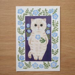 Carte Chat Crème aux Anémones