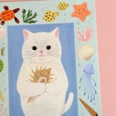 Carte Chat Blanc et Coquillages