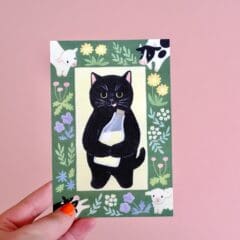 Carte Chat Noir et Bouteille de Lait
