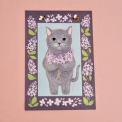Carte Postale Chat Gris et Lilas