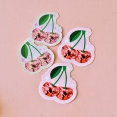 Sticker Cerises Paillettes Roses