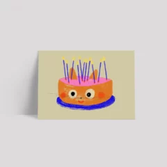Carte Postale Gâteau Chat d'Anniversaire