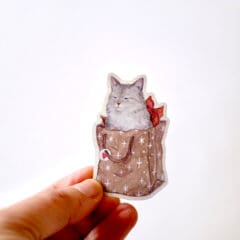 Sticker Holographique Chat Paquet Cadeau