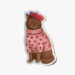 Sticker Holographique Chat Chéri