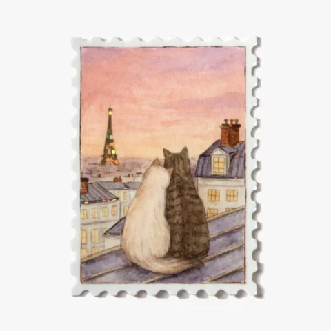 Sticker Pailleté Timbre Parisian Sunset