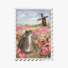 Sticker Pailleté Timbre Champs de Tulipe