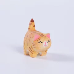 Figurine Japonaise en Bois - Chat Roux Malicieux