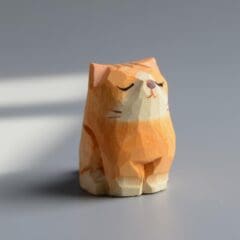 Figurine Japonaise en Bois - Chat Roux Paisible